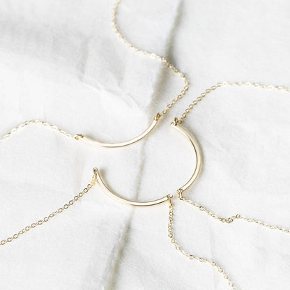 Dainty Necklace Chain with Curve Charm 18k Gold Plated