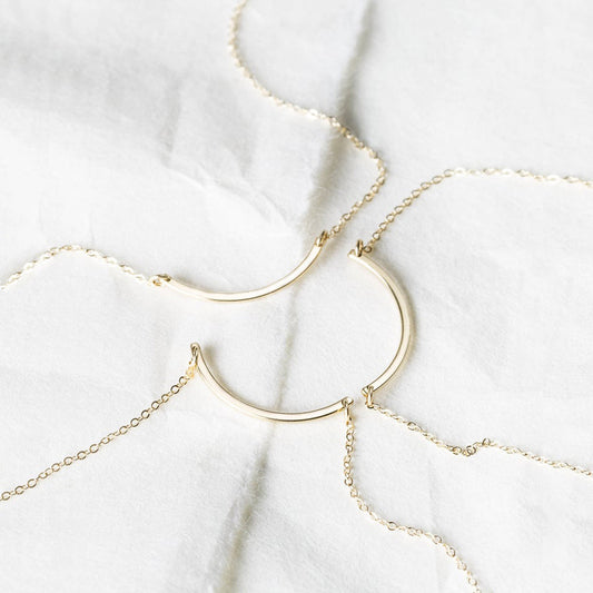 Dainty Necklace Chain with Curve Charm 18k Gold Plated