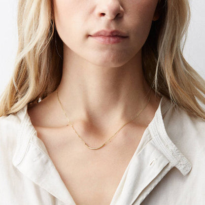 Dainty Necklace Chain with Curve Charm 18k Gold Plated