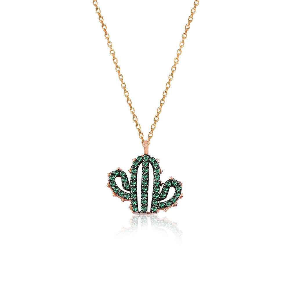 Cactus Necklace Green Stone Pendant 925 Silver
