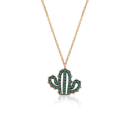 Cactus Necklace Green Stone Pendant 925 Silver