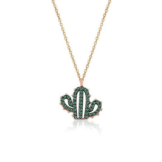 Cactus Necklace Green Stone Pendant 925 Silver