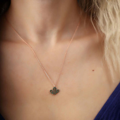Cactus Necklace Green Stone Pendant 925 Silver