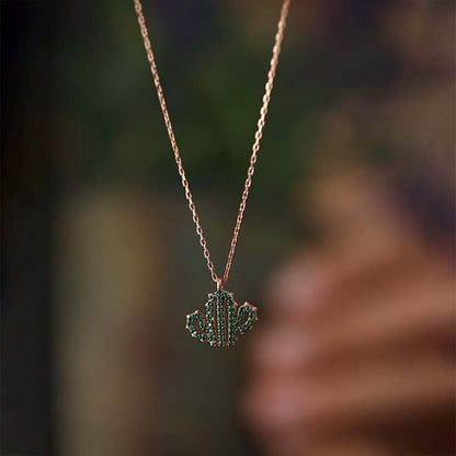 Cactus Necklace Green Stone Pendant 925 Silver
