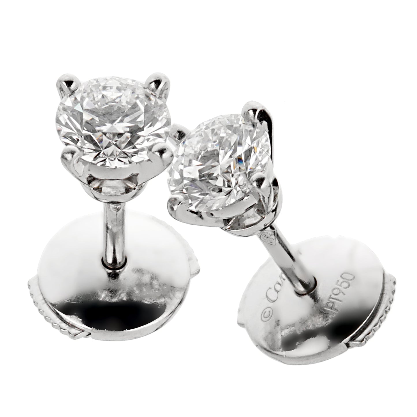 Carthttier 18k White Gold Round Brilliant Cut Diamond Solitaire Stud Earrings 1.08ct