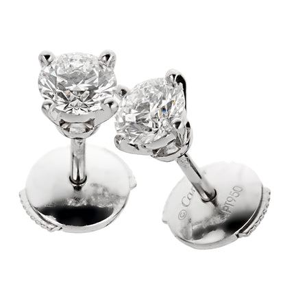 Carthttier 18k White Gold Round Brilliant Cut Diamond Solitaire Stud Earrings 1.08ct