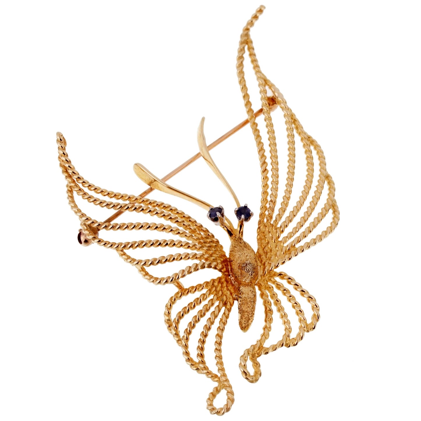 Carthttier 1960s Butterfly Sapphire 18 Karat Yellow Gold Brooch