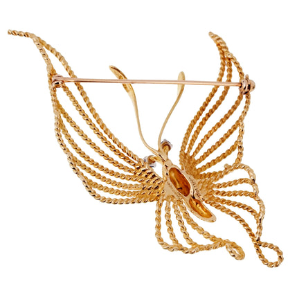 Carthttier 1960s Butterfly Sapphire 18 Karat Yellow Gold Brooch