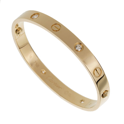Carthttier 4 Diamond 18k Yellow Gold Love Classic Bangle Bracelet Sz 16