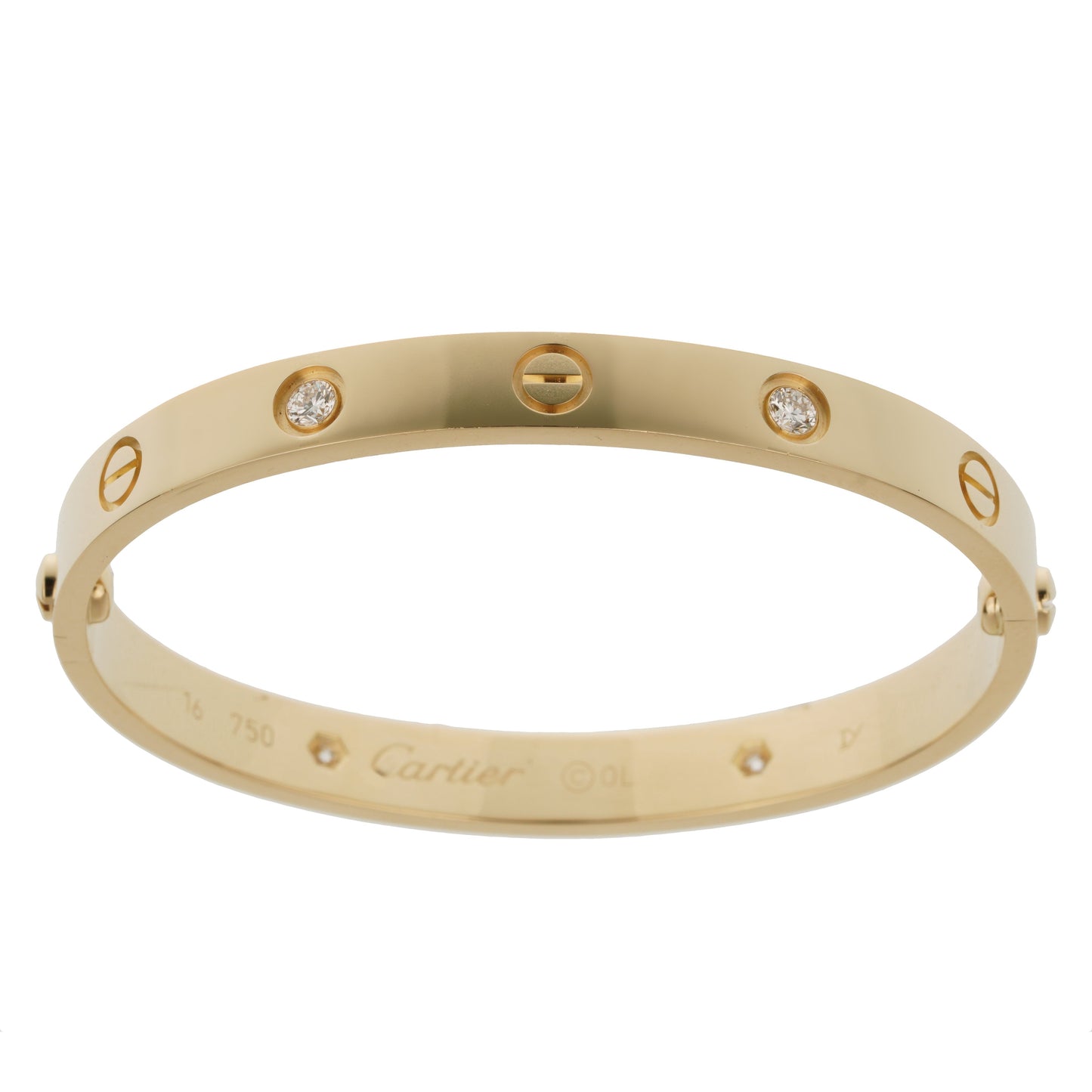 Carthttier 4 Diamond 18k Yellow Gold Love Classic Bangle Bracelet Sz 16