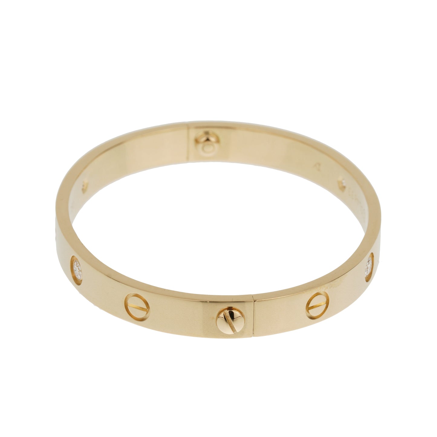 Carthttier 4 Diamond 18k Yellow Gold Love Classic Bangle Bracelet Sz 16