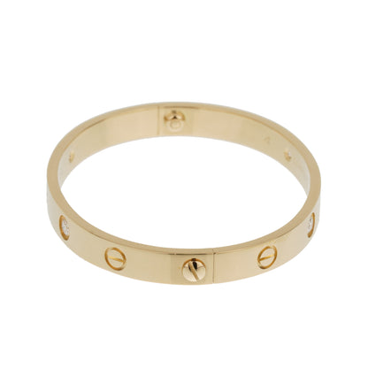 Carthttier 4 Diamond 18k Yellow Gold Love Classic Bangle Bracelet Sz 16