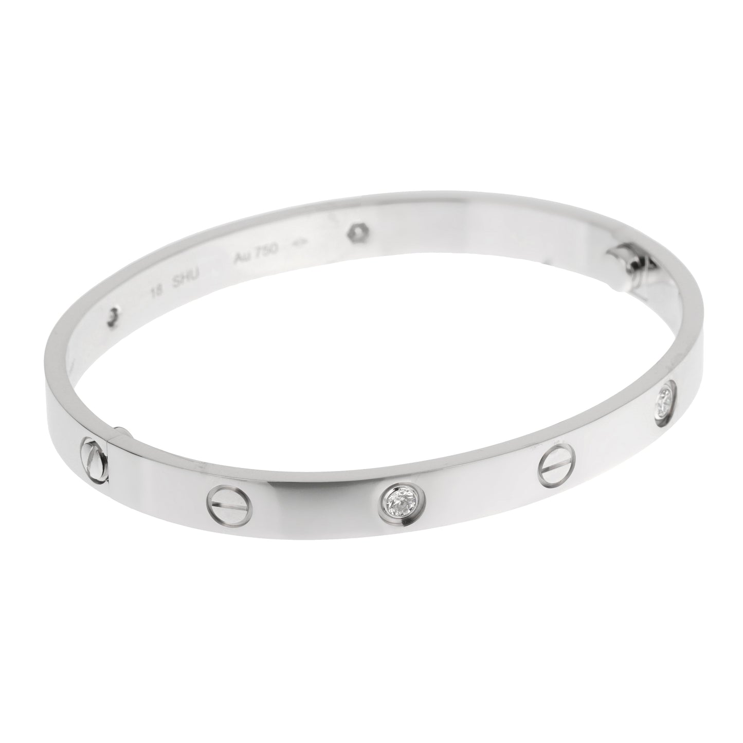 Carthttier 4 Diamond Love Classic White Gold Bangle Bracelet Sz 18