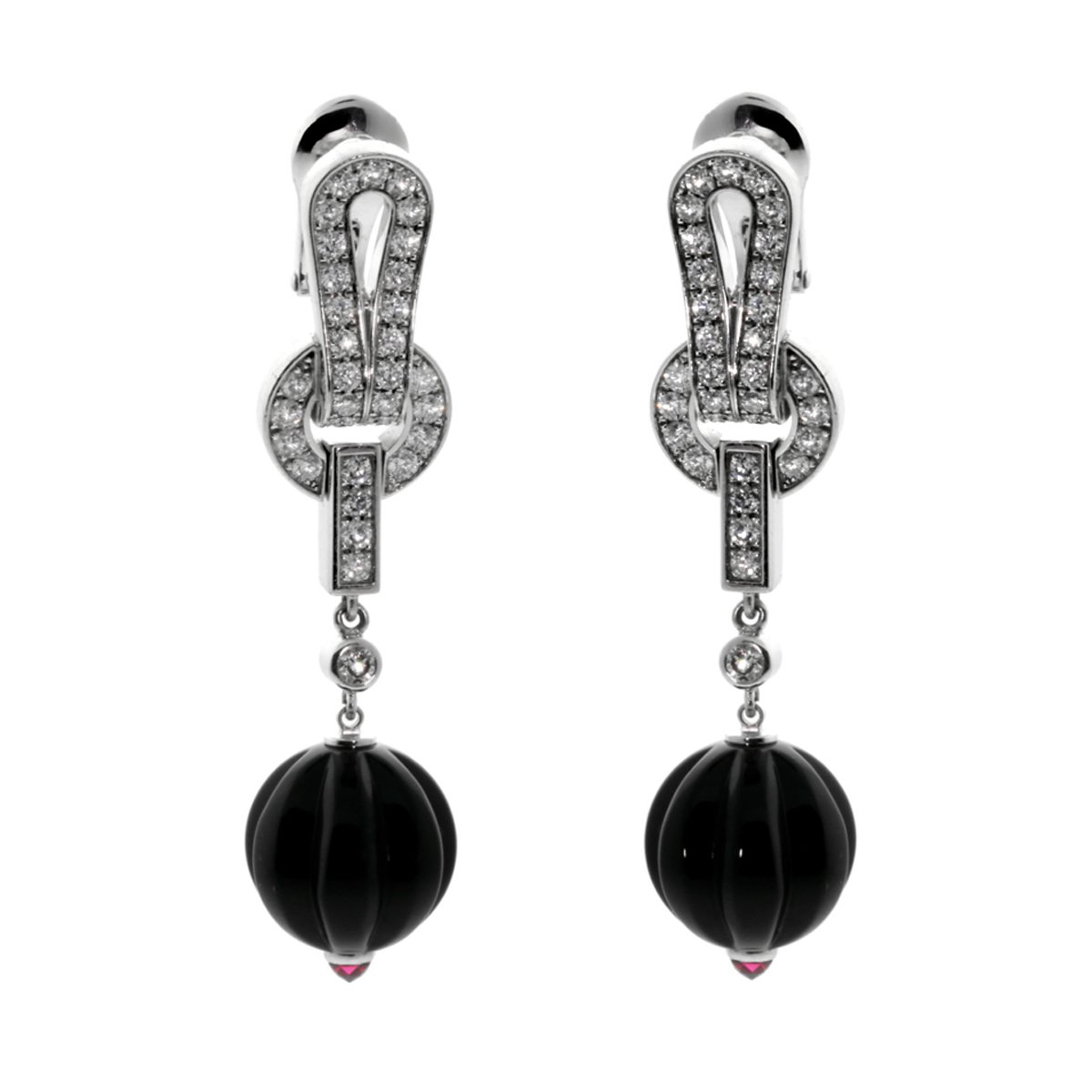 Carthttier Agrafe Diamond Onyx Earrings