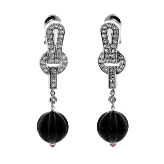Carthttier Agrafe Diamond Onyx Earrings