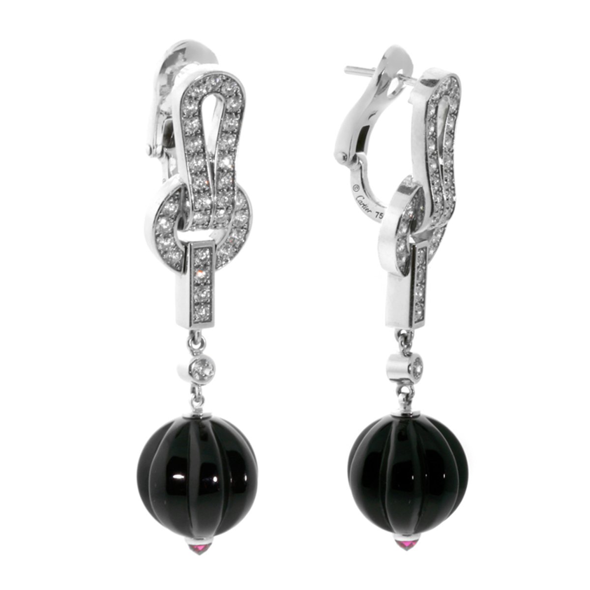 Carthttier Agrafe Diamond Onyx Earrings