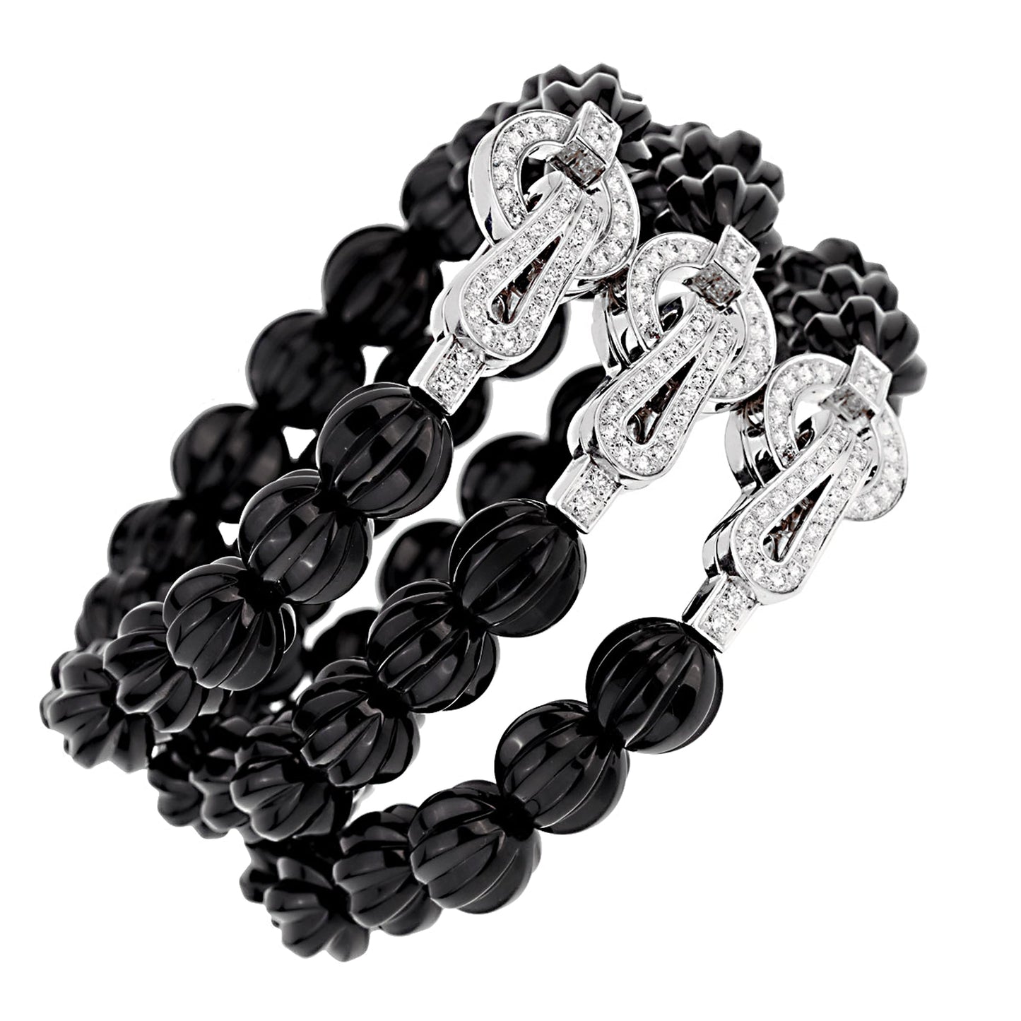 Carthttier Agrafe Diamond Onyx 18k White Gold Bracelet