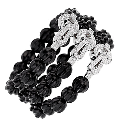 Carthttier Agrafe Diamond Onyx 18k White Gold Bracelet