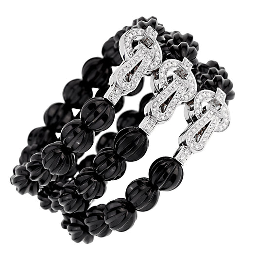 Carthttier Agrafe Diamond Onyx 18k White Gold Bracelet
