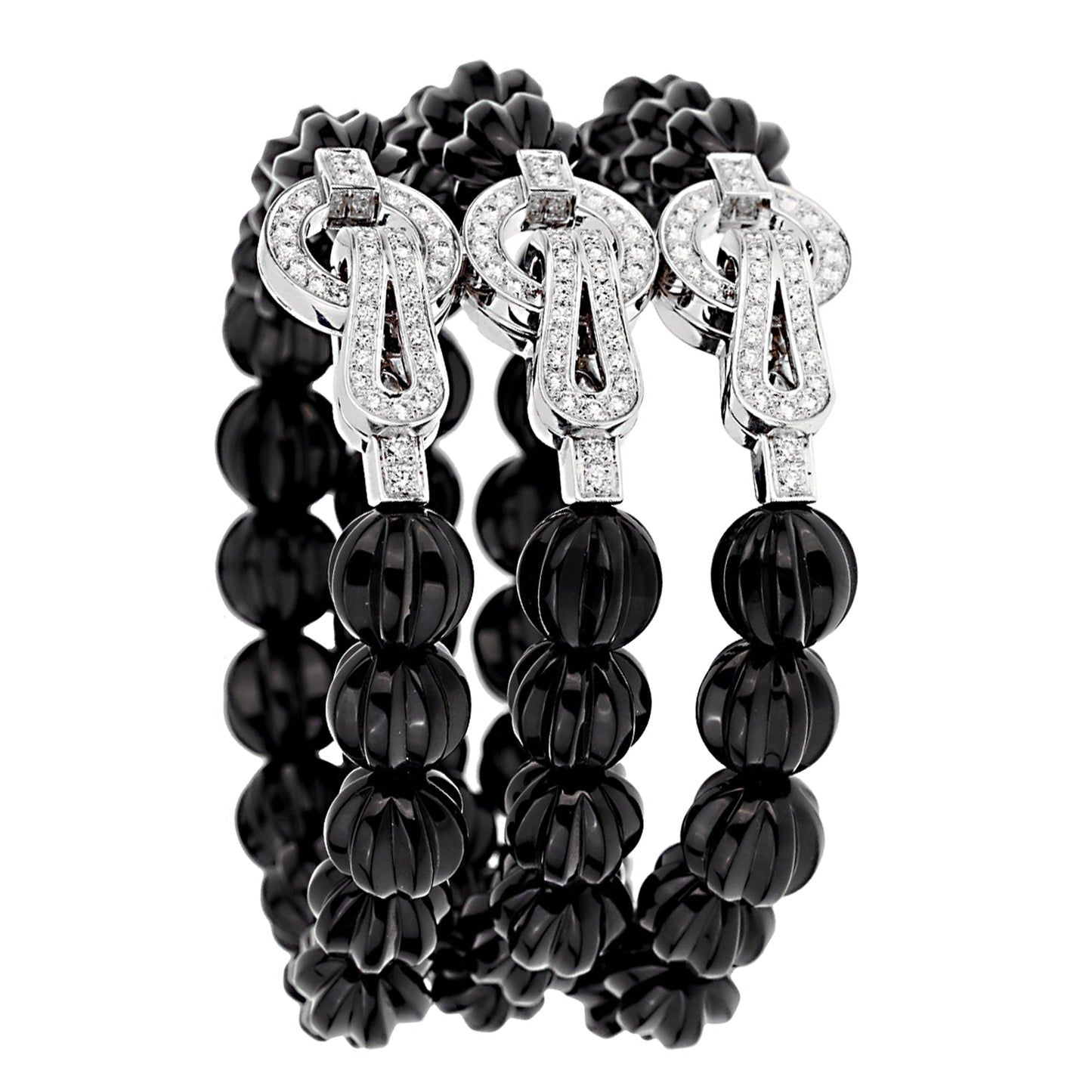 Carthttier Agrafe Diamond Onyx 18k White Gold Bracelet