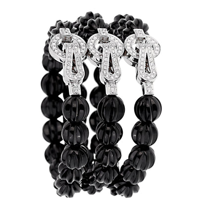 Carthttier Agrafe Diamond Onyx 18k White Gold Bracelet