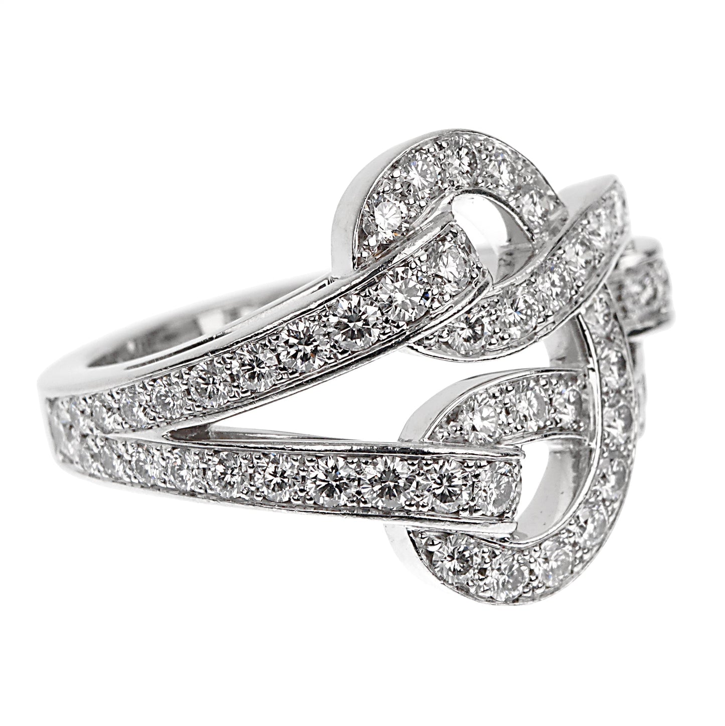 Carthttier Agrafe Diamond 18k White Gold Cocktail Ring Sz 5 1/2