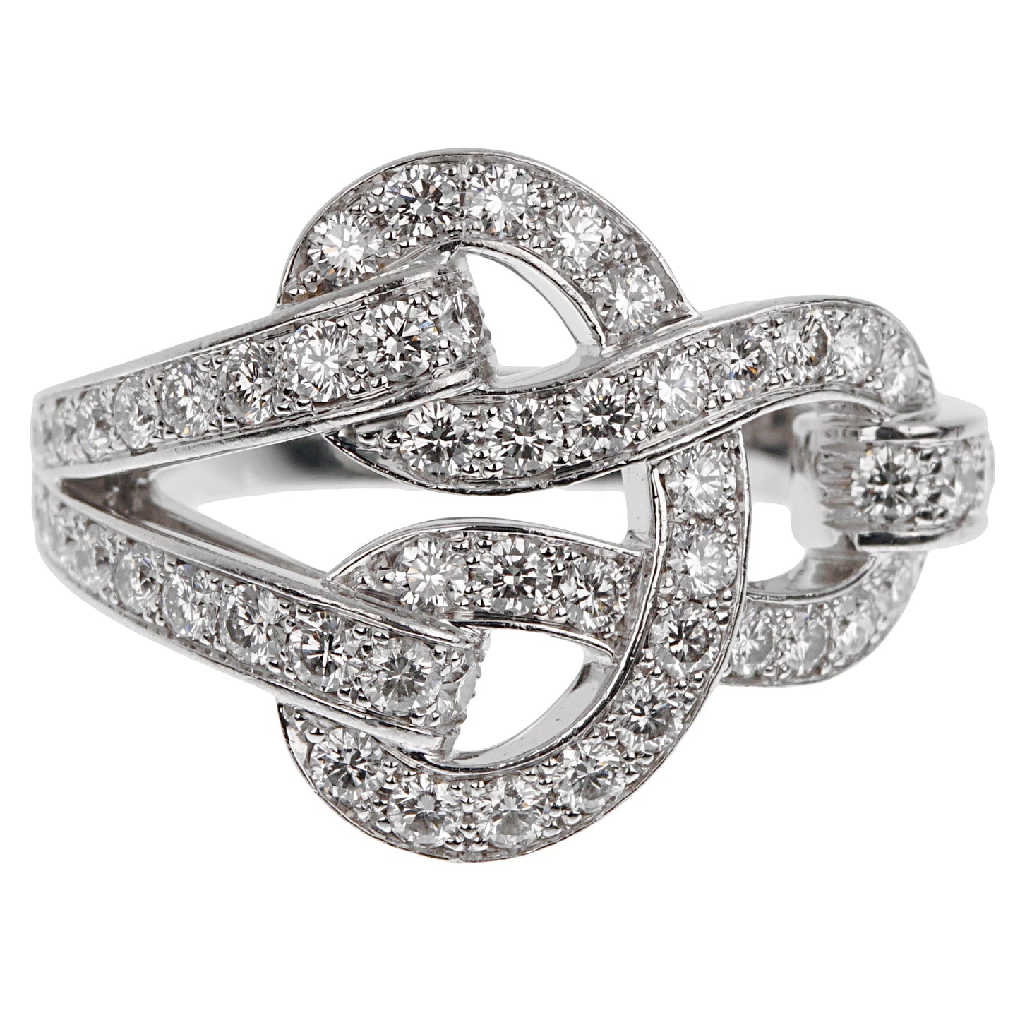 Carthttier Agrafe Diamond 18k White Gold Cocktail Ring Sz 5 1/2