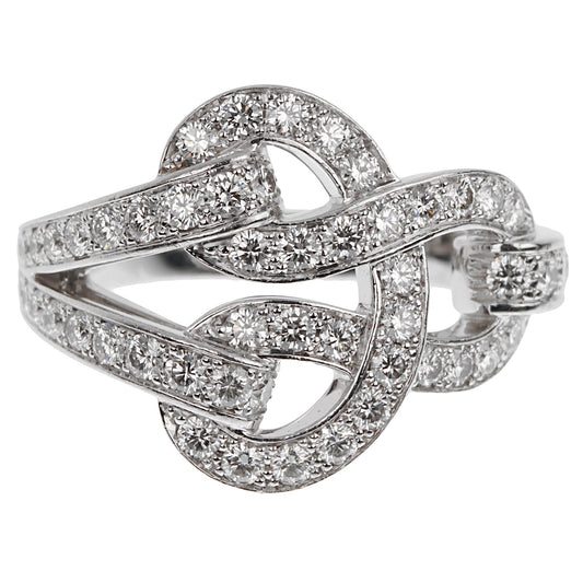 Carthttier Agrafe Diamond 18k White Gold Cocktail Ring Sz 5 1/2