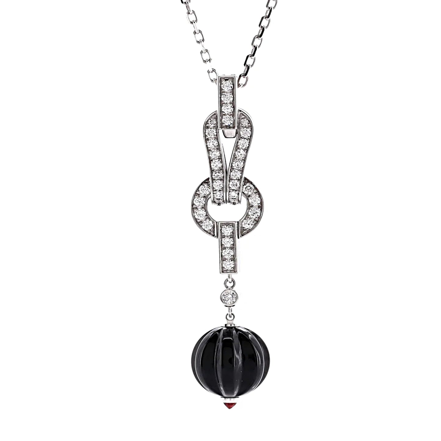Carthttier Agrafe Onyx Diamond Pendant 18k White Gold Necklace