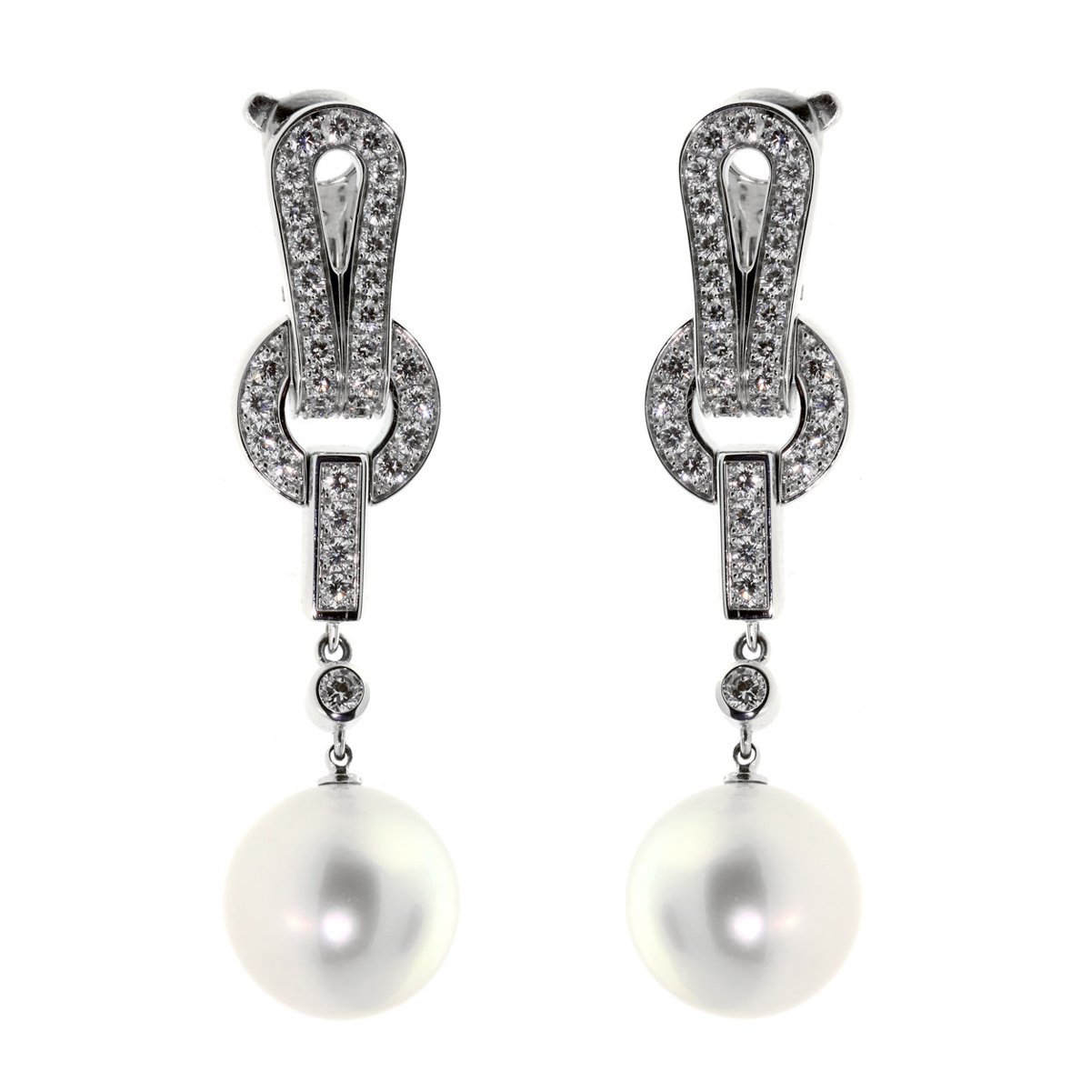 Carthttier Agrafe Pearl Diamond White Gold Earrings
