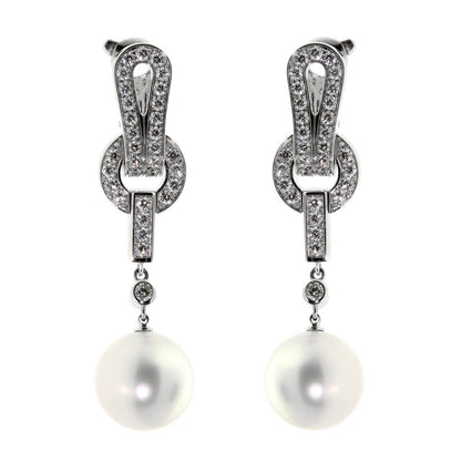 Carthttier Agrafe Pearl Diamond White Gold Earrings
