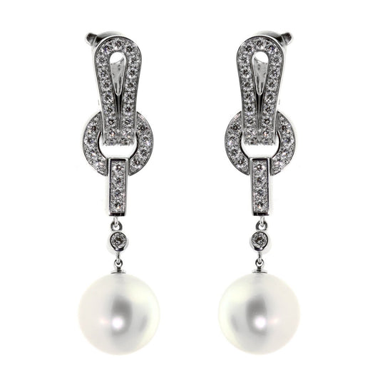 Carthttier Agrafe Pearl Diamond White Gold Earrings