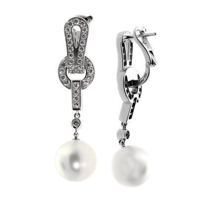 Carthttier Agrafe Pearl Diamond White Gold Earrings