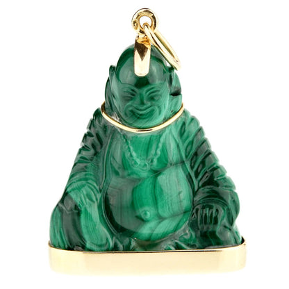 Carthttier Buddha Malachite Gold Pendant Necklace