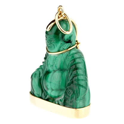 Carthttier Buddha Malachite Gold Pendant Necklace