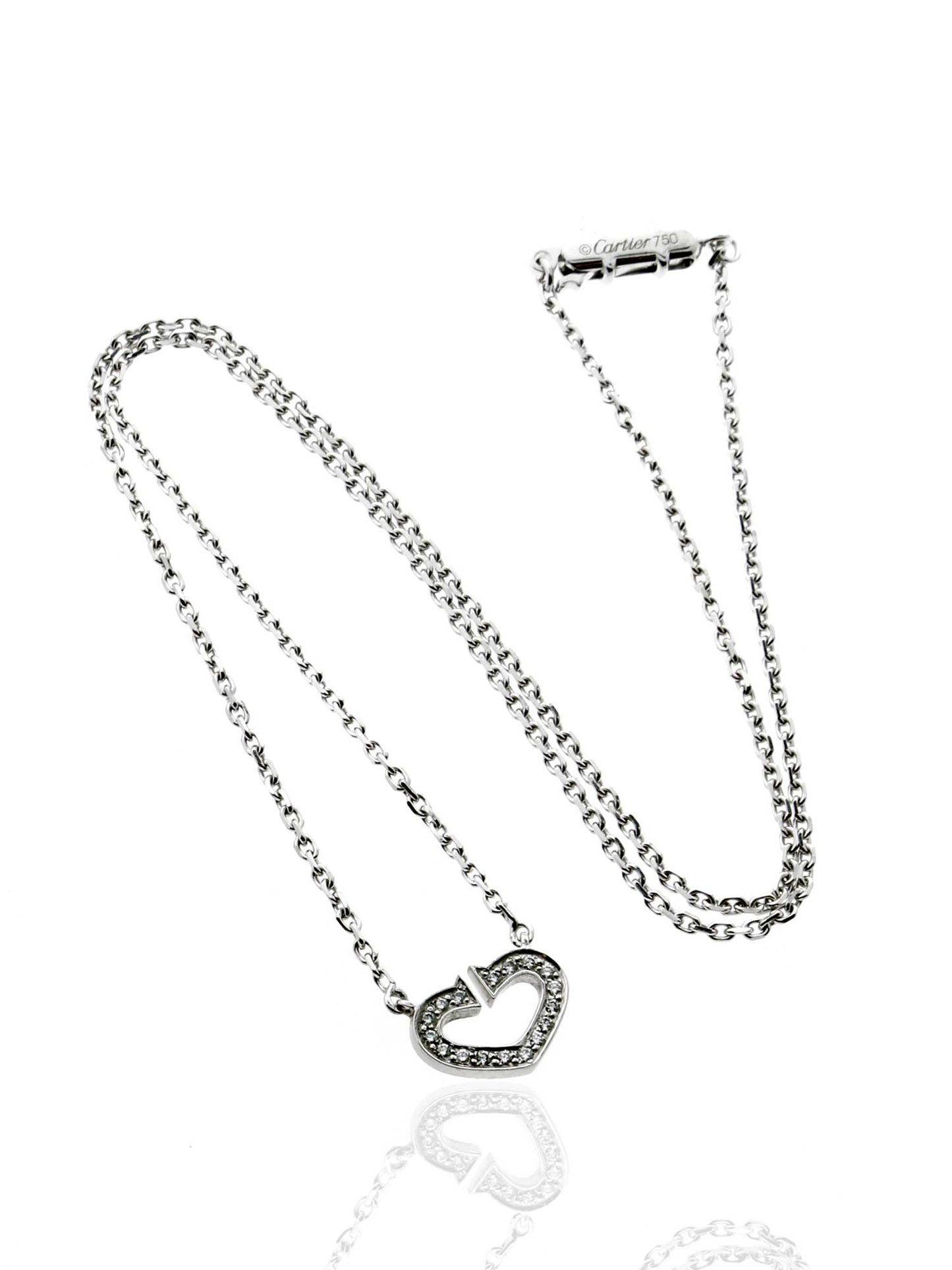 Carthttier C Heart Diamond Necklace in 18k White Gold