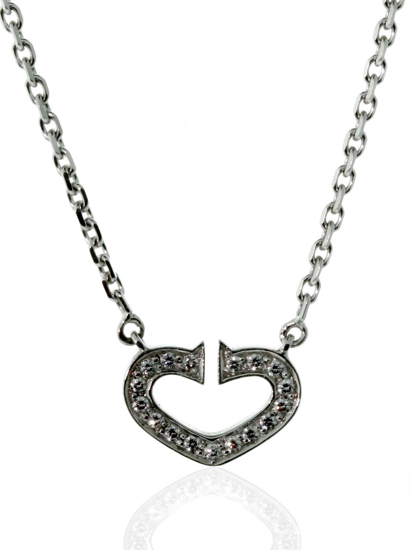 Carthttier C Heart Diamond Necklace in 18k White Gold