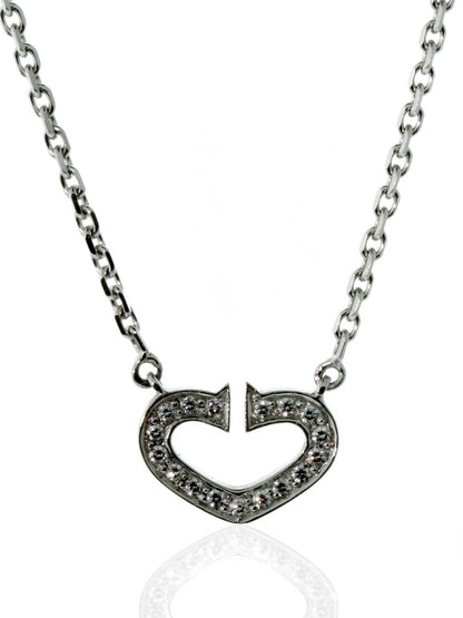 Carthttier C Heart Diamond Necklace in 18k White Gold