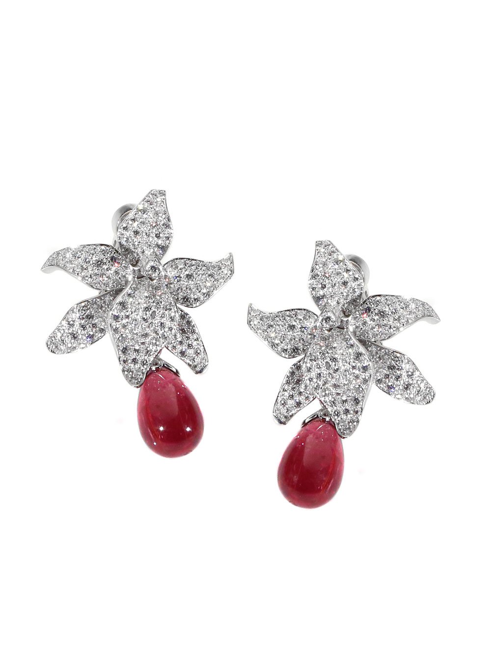 Carthttier Caresse Diamond Rubellite Platinum Earrings