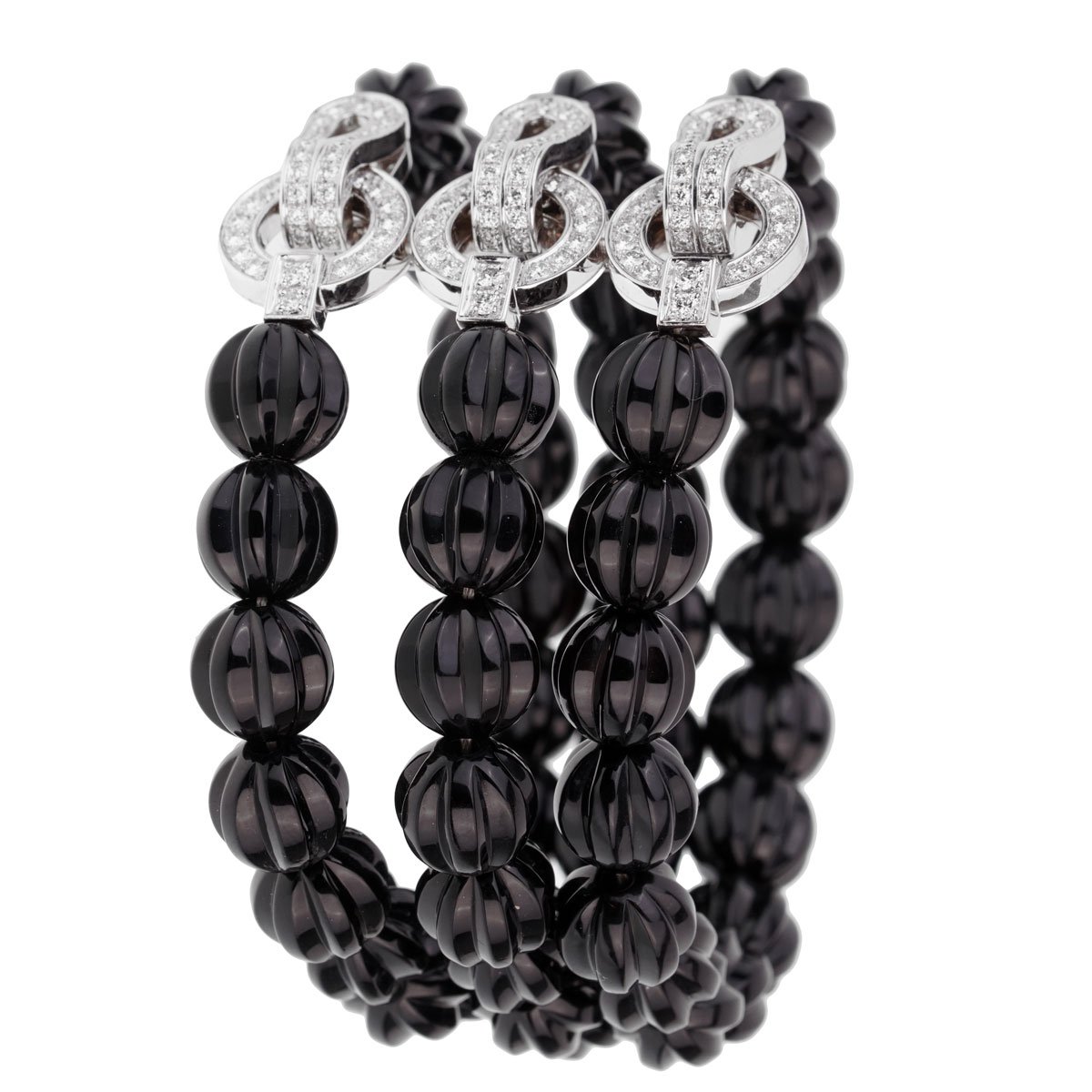 Carthttier Carved Onyx Diamond Beaded White Gold Bracelet