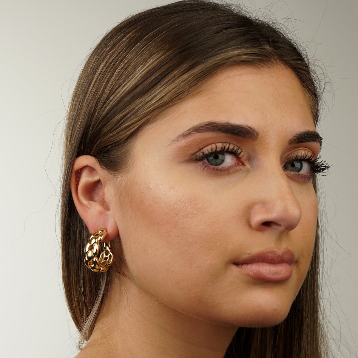 Carthttier Chain Link Yellow Gold Hoop Drop Earrings