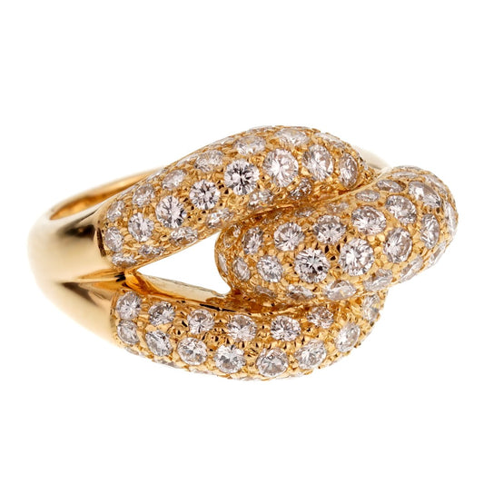 Carthttier Diamond Knot 18k Yellow Gold Cocktail Ring Sz 6