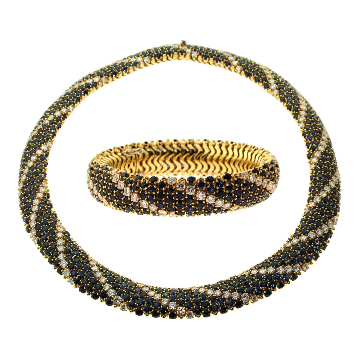 Carthttier Diamond Sapphire Yellow Gold Suite