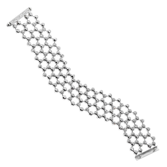 Carthttier Diamond Tennis 18k White Gold Perles Bracelet