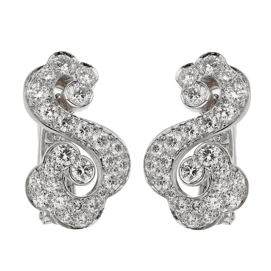 Carthttier Diamond White Gold Scroll Openwork Earrings