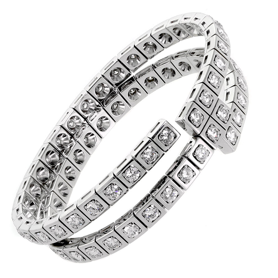 Carthttier Tectonique Diamond 18k White Gold Double Wrap Bangle Bracelet