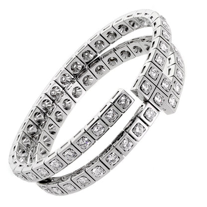 Carthttier Tectonique Diamond 18k White Gold Double Wrap Bangle Bracelet