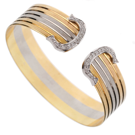 Carthttier Double C Vintage Diamond Cuff Tri Color Bangle Bracelet 18k Gold