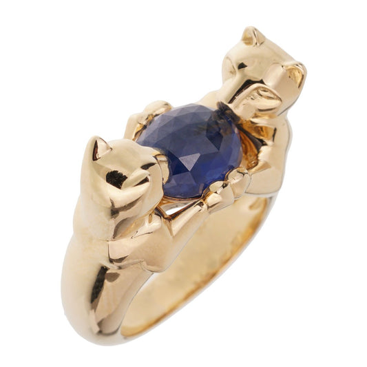 Carthttier Double Panthere Sapphire 18k Yellow Gold Cocktail Ring Sz 6 1/4