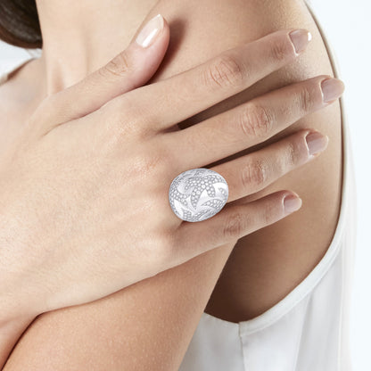 Carthttier Dove of Peace Diamond 18k White Gold Bombe Cocktail Ring